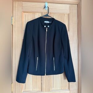 Calvin Klein Elegant Women's Jacket Black With Gold Accents and Zippers Sz 14